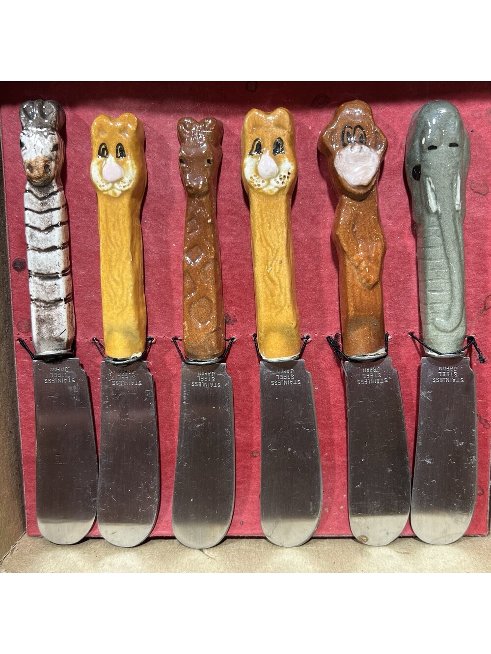 Vintage Boston Warehouse Butter Spreader Cheese Knife 6 Pc. Set Zoo Animals